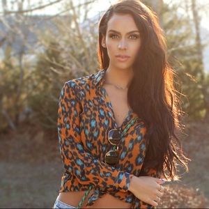 ASOS Orange/Teal/Blue Leopard Button Down